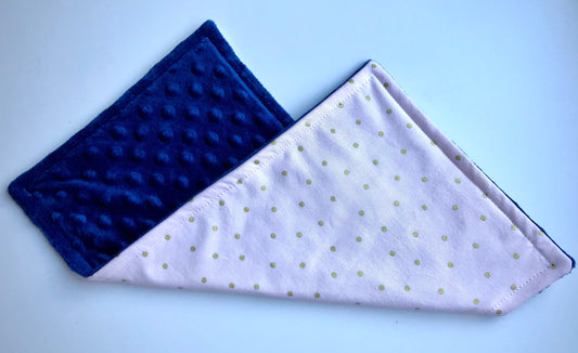 3PLY Luxe Baby Burp Cloth and Lovey - Light Pink with Gold Dot Print with Blue Minky Dot