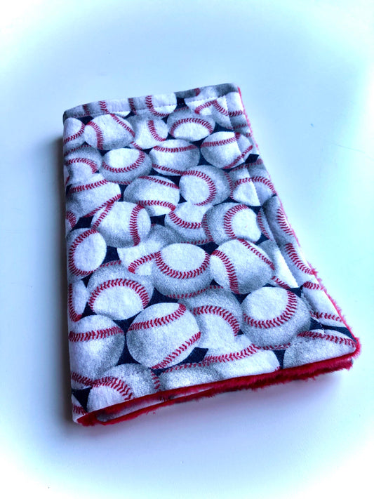 Luxury Baby Burp Cloth and Lovey - Red, White, Baseballs - with Red Minky Dot
