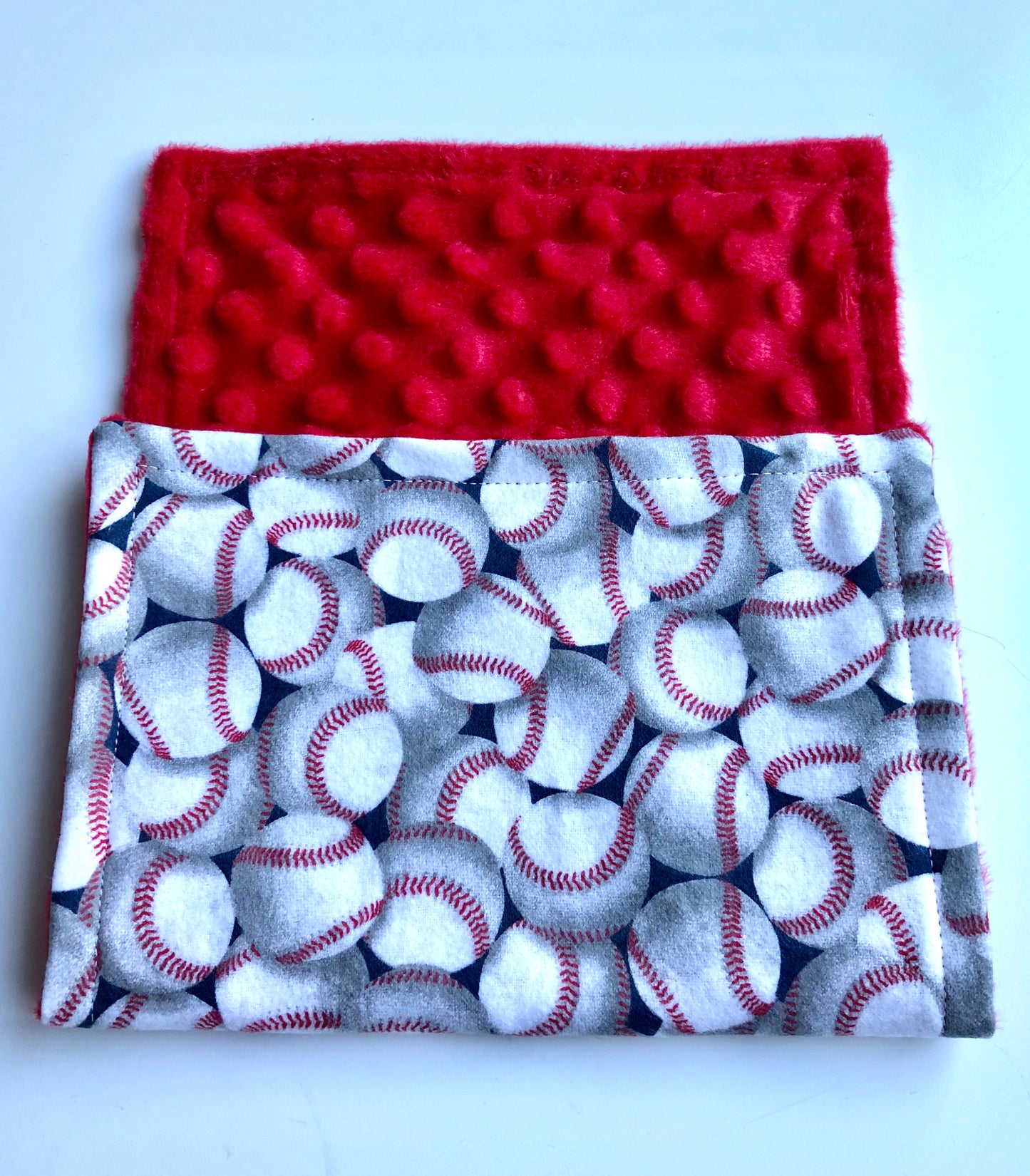 Luxury Baby Burp Cloth and Lovey - Red, White, Baseballs - with Red Minky Dot