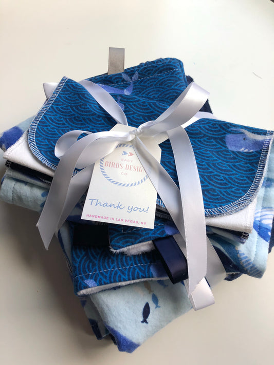 Welcome Baby Gift Set in Blue Whale Print