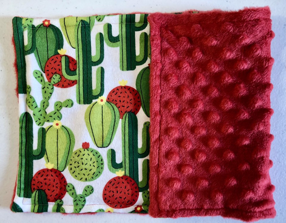 Green Cactus with Red Blooms Ultra Luxe 3PLY Baby Burp Cloth and Lovey