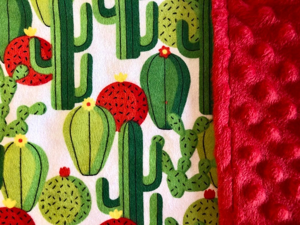 Green Cactus with Red Blooms Ultra Luxe 3PLY Baby Burp Cloth and Lovey