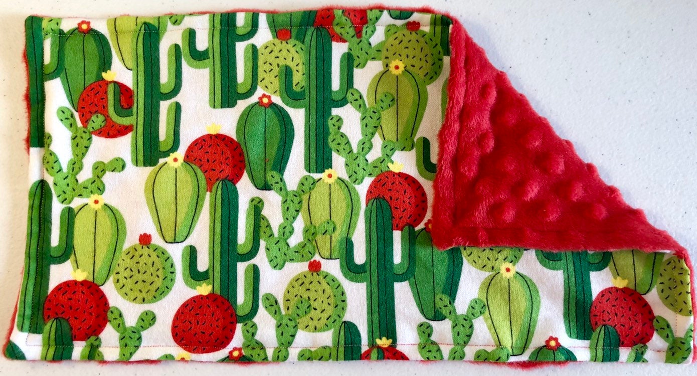 Green Cactus with Red Blooms Ultra Luxe 3PLY Baby Burp Cloth and Lovey
