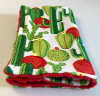 Green Cactus with Red Blooms Ultra Luxe 3PLY Baby Burp Cloth and Lovey