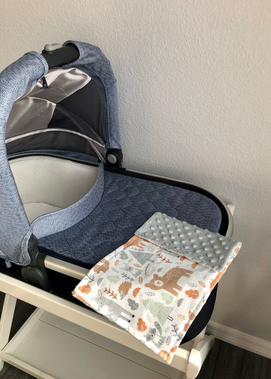 Luxury Baby Burp Cloth and Lovey - Baby - Woodland Forest & Animal Cotton Flannel – Grey Minky Dot
