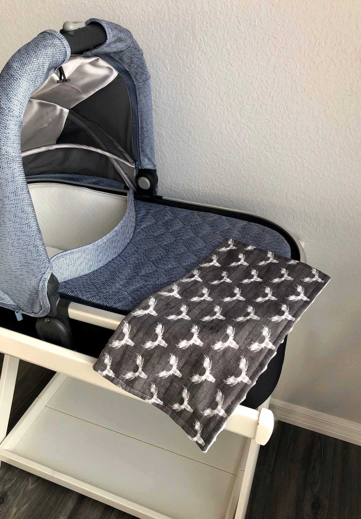 Luxury Baby Burp Cloth and Lovey - Baby - Grey Deer Antler Print Cotton Flannel – Grey Minky Dot