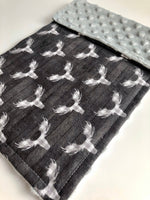 Luxury Baby Burp Cloth and Lovey - Baby - Grey Deer Antler Print Cotton Flannel – Grey Minky Dot