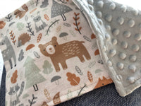 Luxury Baby Burp Cloth and Lovey - Baby - Woodland Forest & Animal Cotton Flannel – Grey Minky Dot