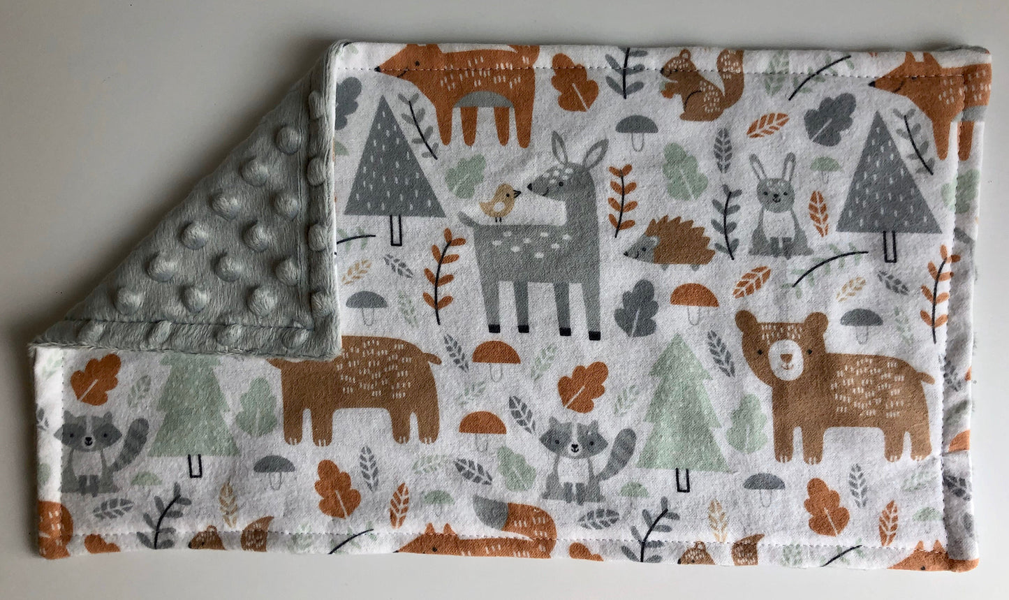 Luxury Baby Burp Cloth and Lovey - Baby - Woodland Forest & Animal Cotton Flannel – Grey Minky Dot