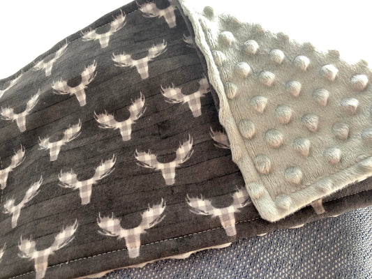 Luxury Baby Burp Cloth and Lovey - Baby - Grey Deer Antler Print Cotton Flannel – Grey Minky Dot