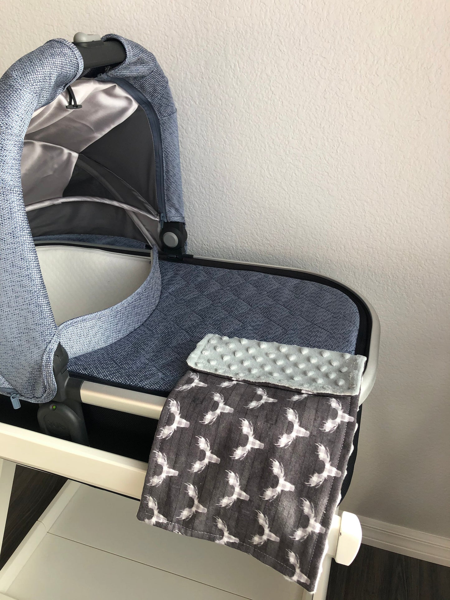 Luxury Baby Burp Cloth and Lovey - Baby - Grey Deer Antler Print Cotton Flannel – Grey Minky Dot