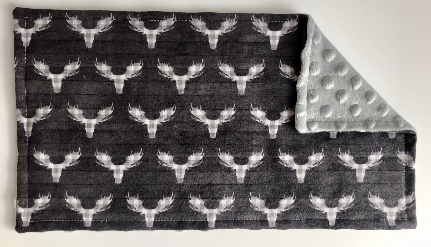 Luxury Baby Burp Cloth and Lovey - Baby - Grey Deer Antler Print Cotton Flannel – Grey Minky Dot