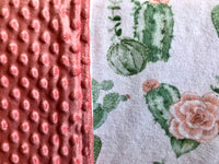 Welcome Baby Gift Set ~ Cactus Rose Print ~ XL 40”x30” Luxury Blanket ~ 2 Luxury Burp Cloths ~ 6 Reusable Wipes ~