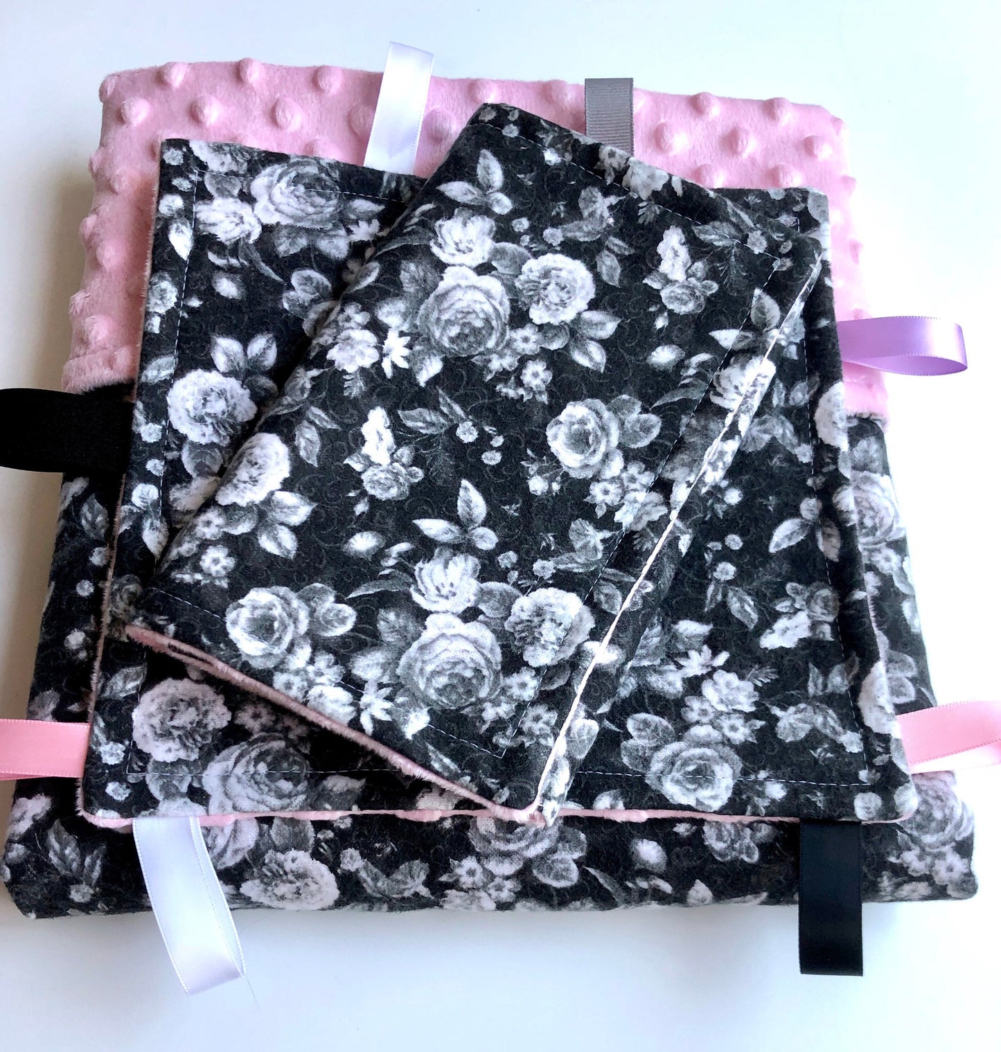 Welcome Baby Gift Set in Black Vintage Rose Print