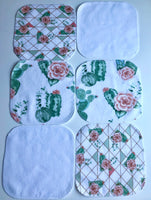 Welcome Baby Gift Set ~ Cactus Rose Print ~ XL 40”x30” Luxury Blanket ~ 2 Luxury Burp Cloths ~ 6 Reusable Wipes ~