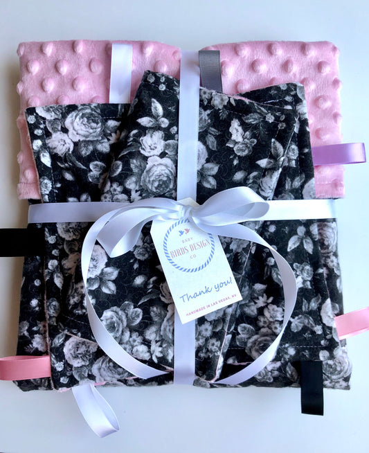 Welcome Baby Gift Set in Black Vintage Rose Print