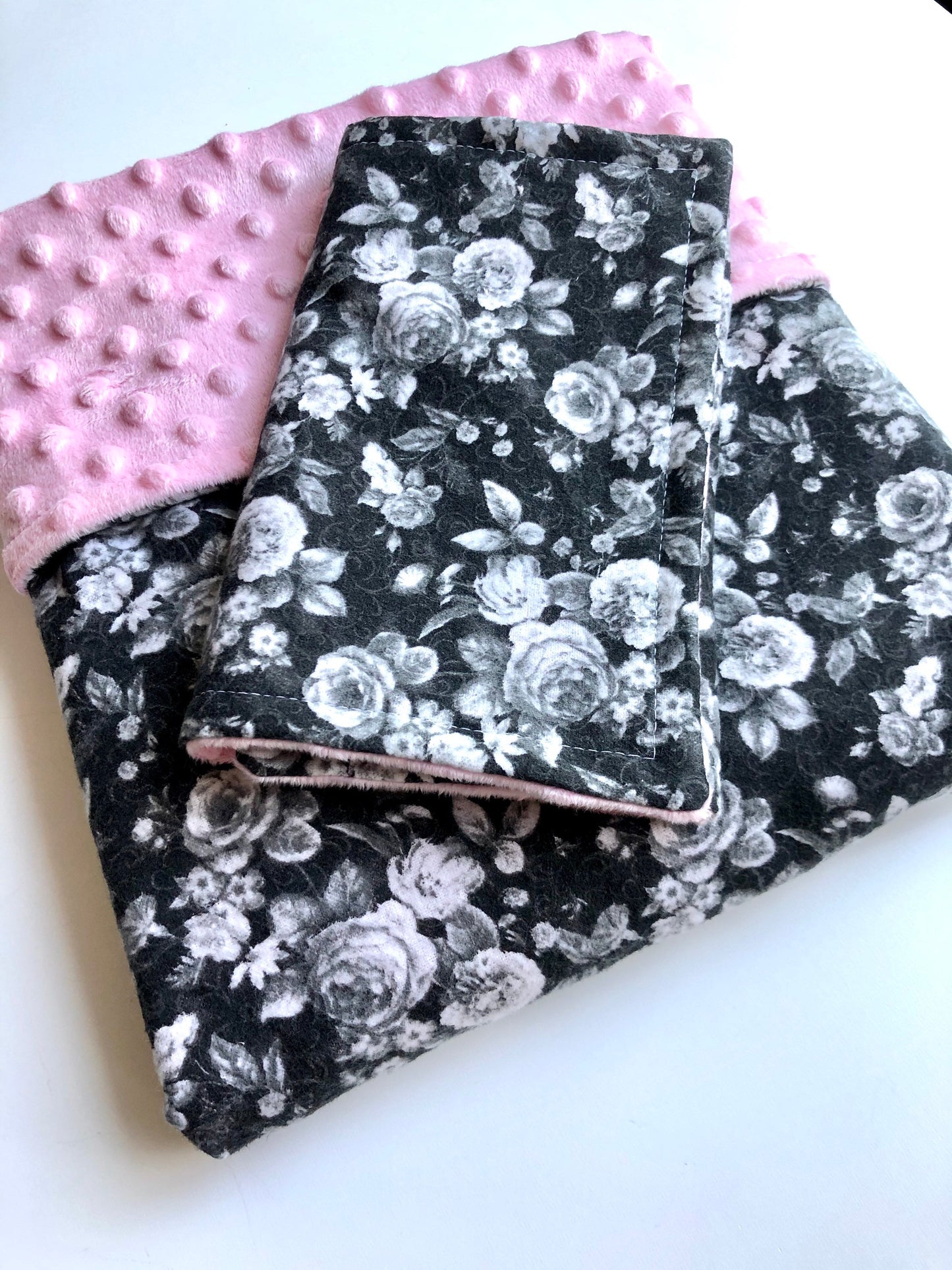 Welcome Baby Gift Set in Black Vintage Rose Print