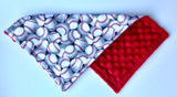 Luxury Baby Burp Cloth and Lovey  -  Red, White, Baseballs - with Red Minky Dot