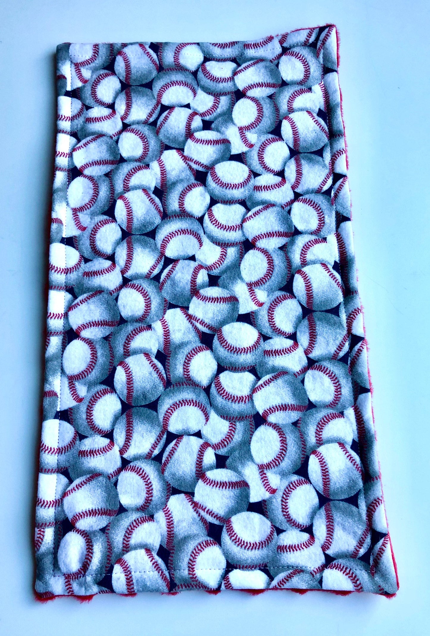 Luxury Baby Burp Cloth and Lovey  -  Red, White, Baseballs - with Red Minky Dot