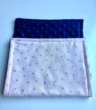 3PLY Luxe Baby Burp Cloth and Lovey  - Light Pink with Gold Dot Print with Blue Minky Dot