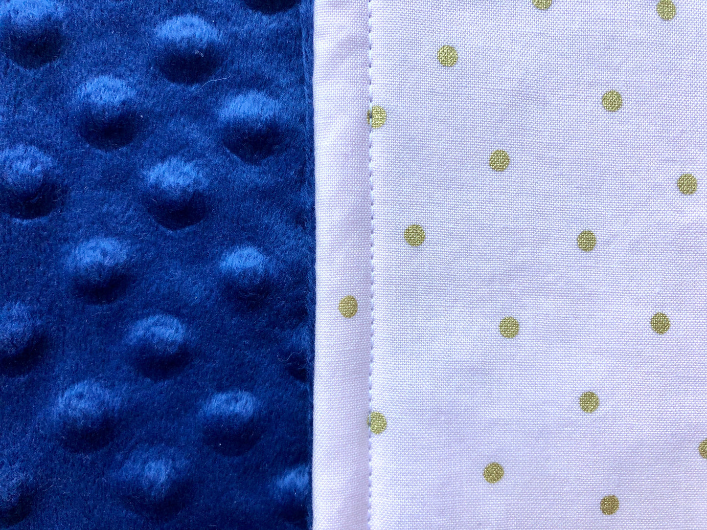 3PLY Luxe Baby Burp Cloth and Lovey  - Light Pink with Gold Dot Print with Blue Minky Dot
