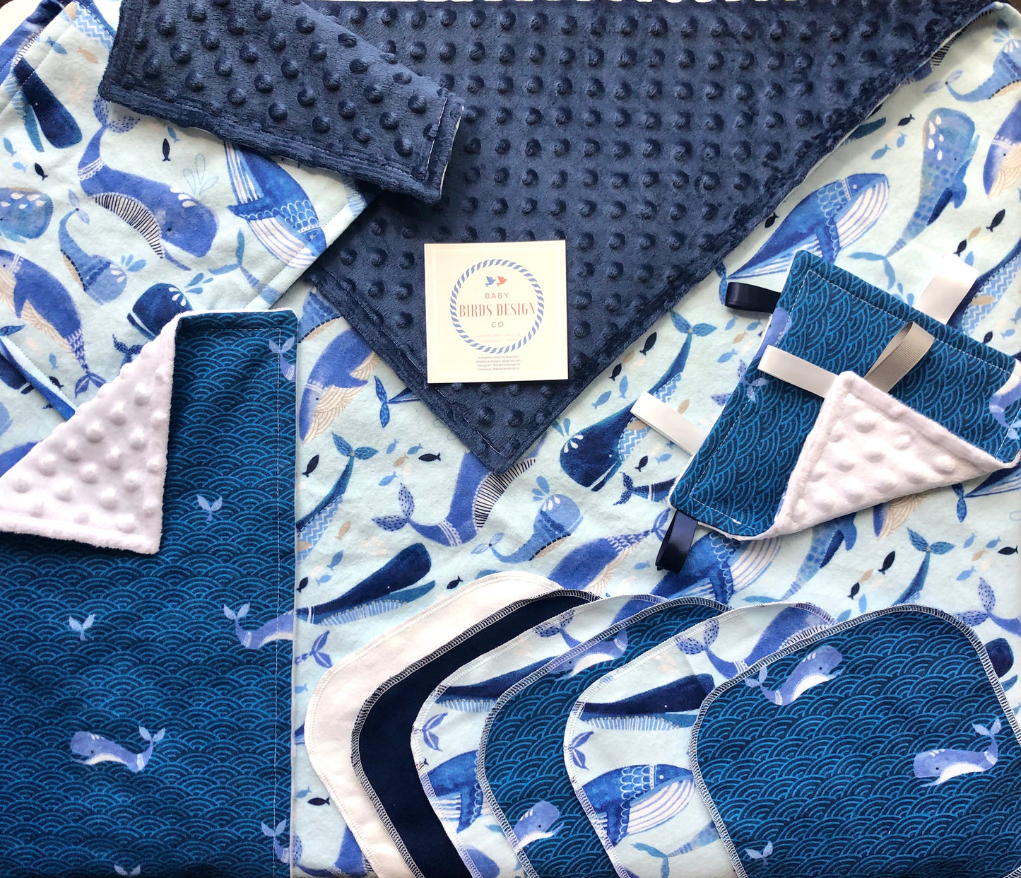 Welcome Baby Gift Set in Blue Whale Print