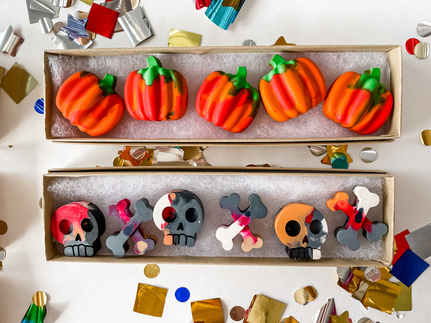 Rainbow Crayons ~ Your choice of Dinosaurs, Building bricks, Unicorns, Skull & Bones or Pumpkins