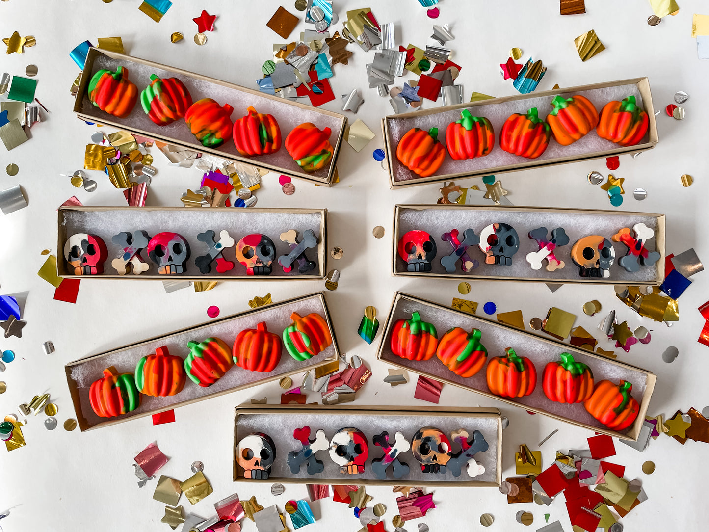 Rainbow Crayons ~ Your choice of Dinosaurs, Building bricks, Unicorns, Skull & Bones or Pumpkins