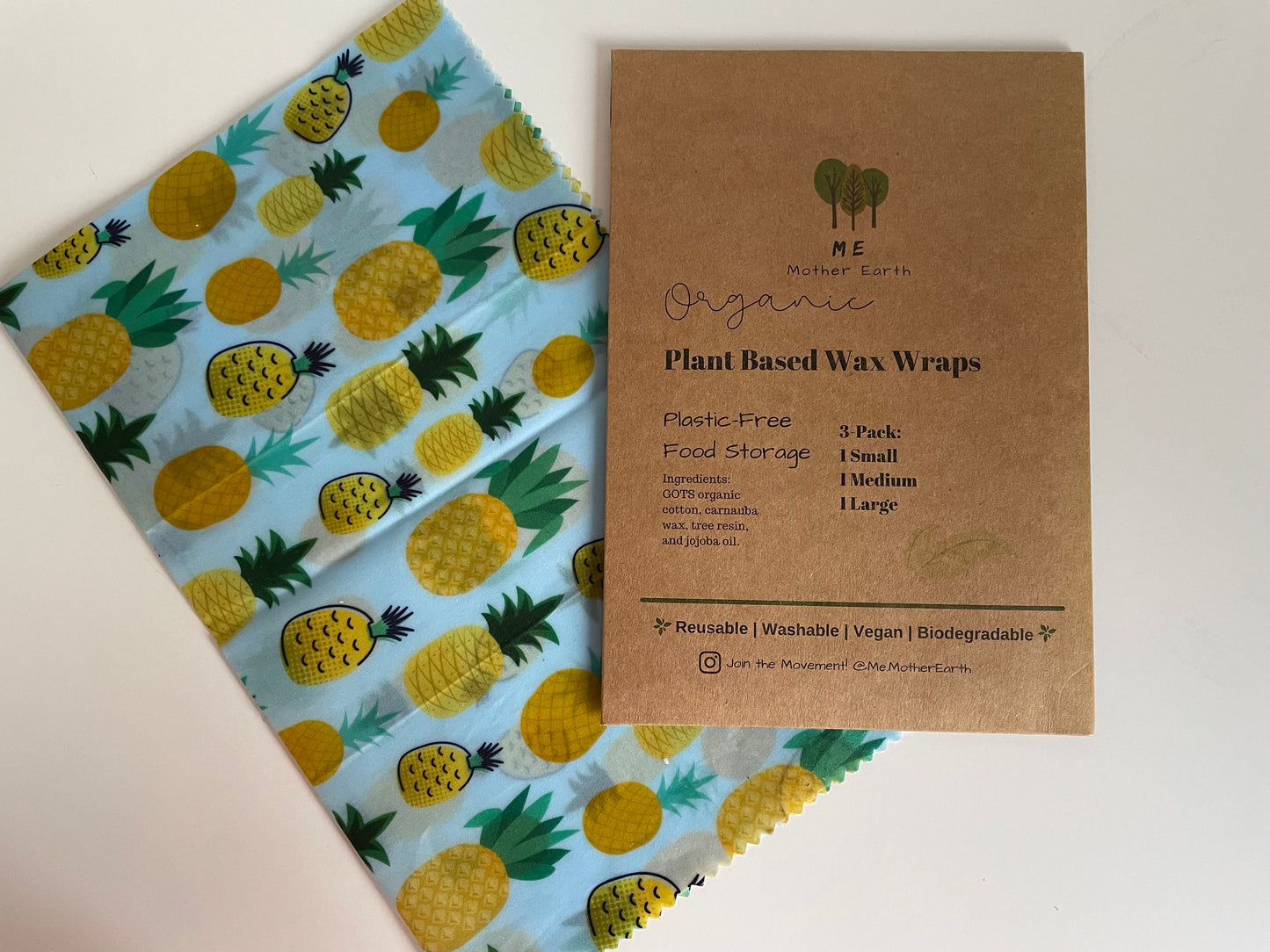 Vegan Wax Food Wraps (3 Pack: Small, Medium & Large)